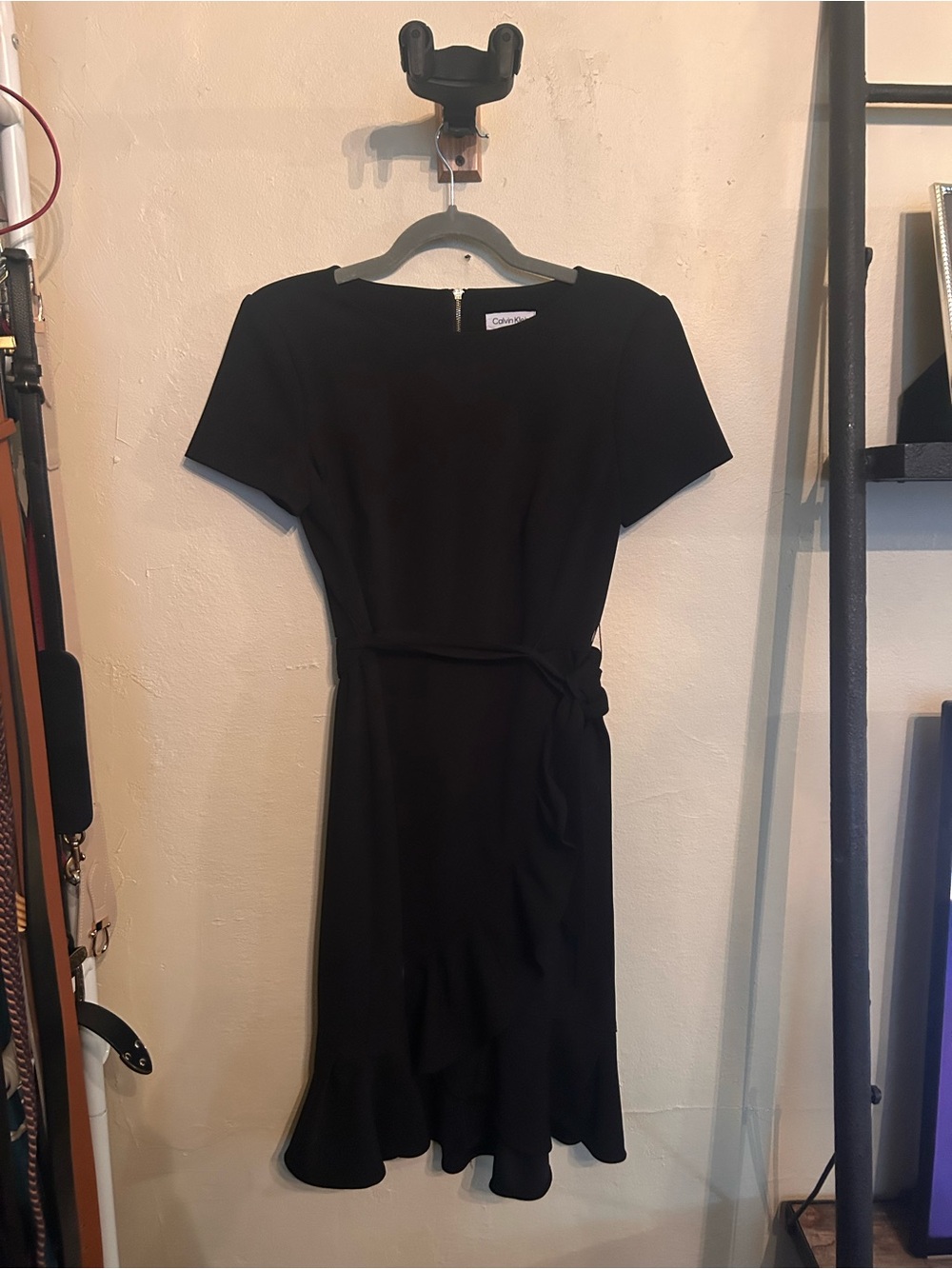 Calvin Klein Black Short-Sleeve Tie-Waist Dress